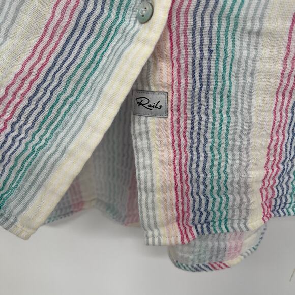 Rails Iris Stripe Ellis Shirt Women's Size M Multicolor 100% Cotton Gauze Button - Picture 7 of 12